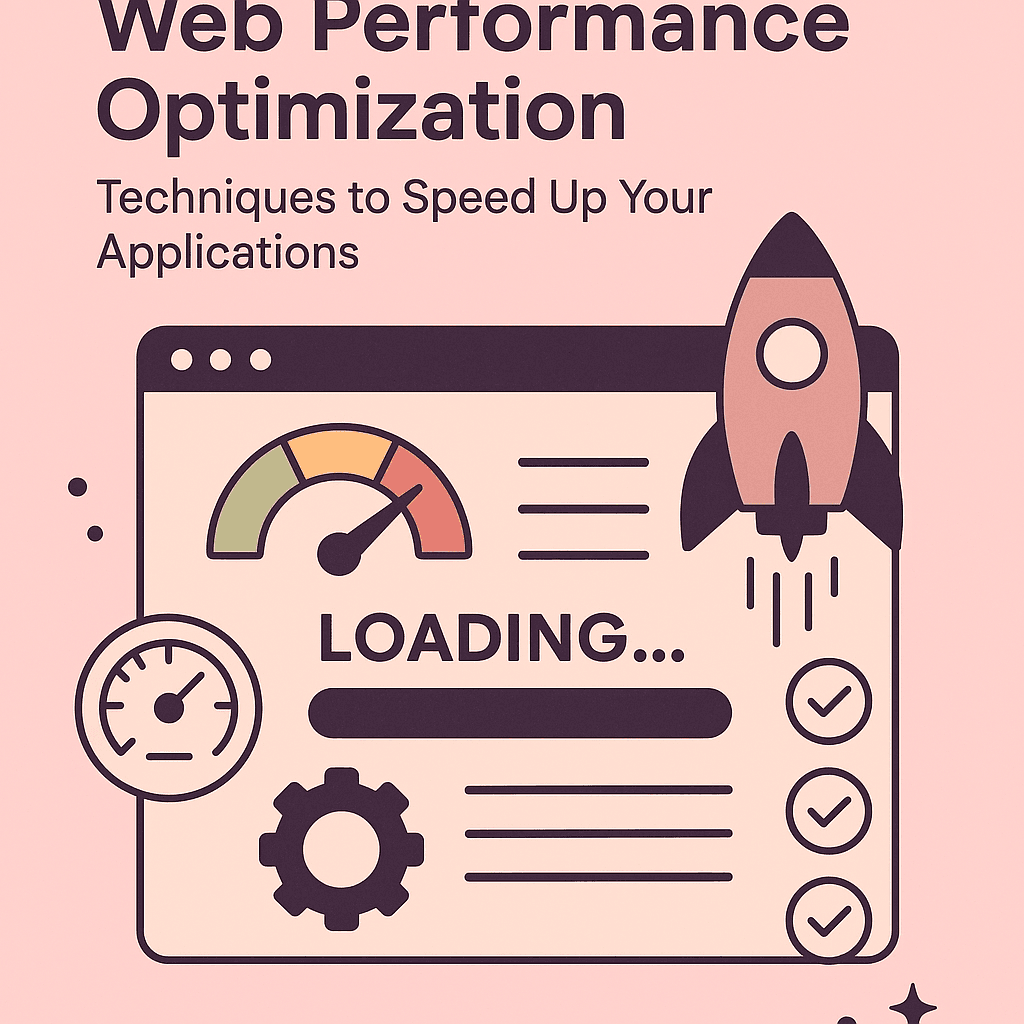 Web performance optimization illustration with speed metrics and loading indicators