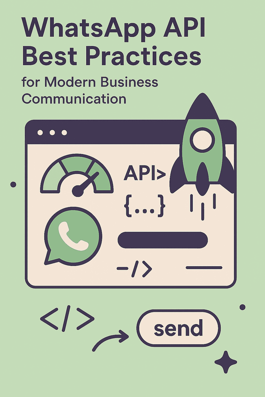 WhatsApp logo with code snippets showing API integration